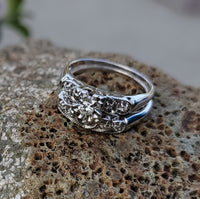 14k white gold vintage diamond bridal set - apx .12ct tw - hearts