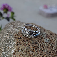 14k white gold vintage diamond bridal set - apx .12ct tw - hearts