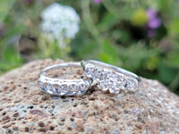 14k white gold vintage diamond bridal set - apx .12ct tw - hearts