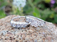 14k white gold vintage diamond bridal set - apx .12ct tw - hearts