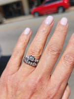 14k white gold vintage diamond bridal set - apx .16ct tw