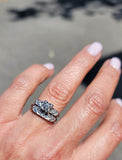 14k white gold vintage diamond bridal set - apx .12ct tw - hearts