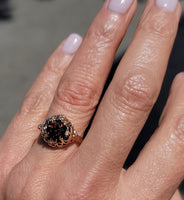 10k gold two tone floral c.1930's natural brown zircon ring