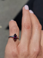 platinum marquise ruby & bullet shaped diamond estate ring