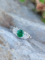 Platinum Emerald & Diamond estate Art Deco vintage antique ring