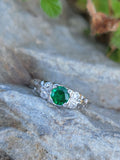 Platinum Emerald & Diamond estate Art Deco vintage antique ring