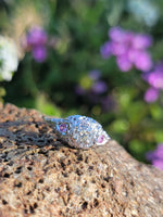 18k white gold diamond & pink sapphire heart c.1920's filigree Ring