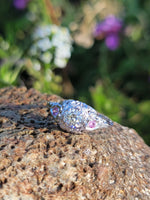 18k white gold diamond & pink sapphire heart c.1920's filigree Ring