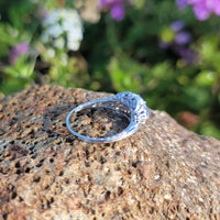 18k white gold diamond & pink sapphire heart c.1920's filigree Ring