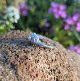 18k white gold diamond & pink sapphire heart c.1920's filigree Ring