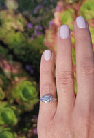 18k white gold diamond & pink sapphire heart c.1920's filigree Ring