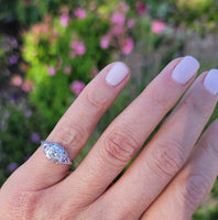 18k white gold diamond & pink sapphire heart c.1920's filigree Ring