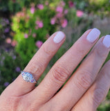 18k white gold diamond & pink sapphire heart c.1920's filigree Ring