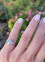 18k white gold diamond & pink sapphire heart c.1920's filigree Ring