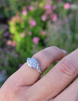 18k white gold diamond & pink sapphire heart c.1920's filigree Ring