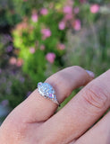 18k white gold diamond & pink sapphire heart c.1920's filigree Ring