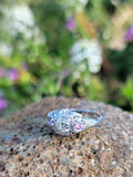 18k white gold diamond & pink sapphire heart c.1920's filigree Ring