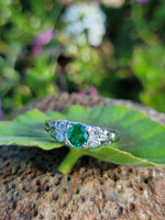 Platinum Emerald & Diamond estate Art Deco vintage antique ring