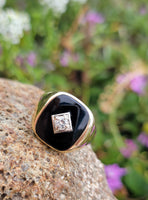 10k gold vintage Deco Black ONYX & diamond Ring