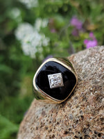 10k gold vintage Deco Black ONYX & diamond Ring