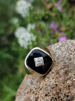 10k gold vintage Deco Black ONYX & diamond Ring