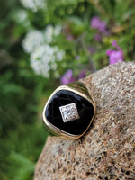 10k gold vintage Deco Black ONYX & diamond Ring