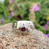 14k gold two tone vintage garnet Masonic Freemason Ring