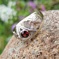 14k gold two tone vintage garnet Masonic Freemason Ring