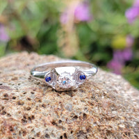 14k white gold sapphire & diamond estate ring