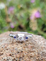 14k white gold sapphire & diamond estate ring