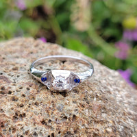 14k white gold sapphire & diamond estate ring
