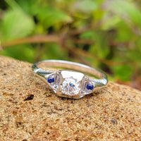 14k white gold sapphire & diamond estate ring