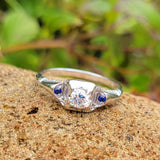 14k white gold sapphire & diamond estate ring