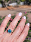 18ct gold two tone blue Zircon bezel estate ring