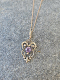 9ct gold Victorian amethyst & seed pearl necklace pendant lavaliere pin