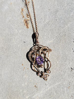9ct gold Victorian amethyst & seed pearl necklace pendant lavaliere pin