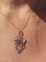 9ct gold Victorian amethyst & seed pearl necklace pendant lavaliere pin