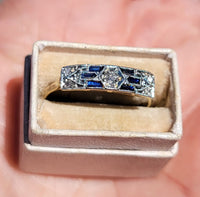 platinum & 18k gold two tone Deco estate Sapphire & Diamond Ring Band