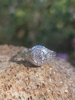 14k gold white gold Edwardian filigree diamond ring - apx .50ct