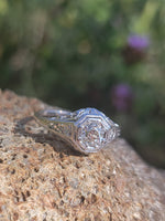 14k gold white gold Edwardian filigree diamond ring - apx .50ct