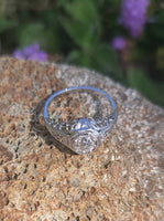 14k gold white gold Edwardian filigree diamond ring - apx .50ct