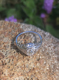 14k gold white gold Edwardian filigree diamond ring - apx .50ct