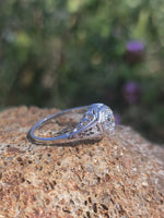 14k gold white gold Edwardian filigree diamond ring - apx .50ct