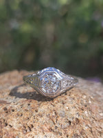 14k gold white gold Edwardian filigree diamond ring - apx .50ct