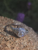 14k gold white gold Edwardian filigree diamond ring - apx .50ct