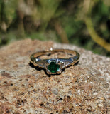 14k gold  two tone Emerald & Diamond estate c.30s ring