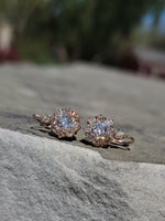 18k rose gold Edwardian estate old mine cut diamond lever back earrings