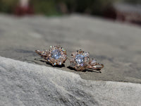 18k rose gold Edwardian estate old mine cut diamond lever back earrings