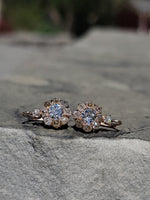 18k rose gold Edwardian estate old mine cut diamond lever back earrings