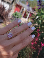 18ct gold two tone gold two tone pink topaz & diamond halo estate ring